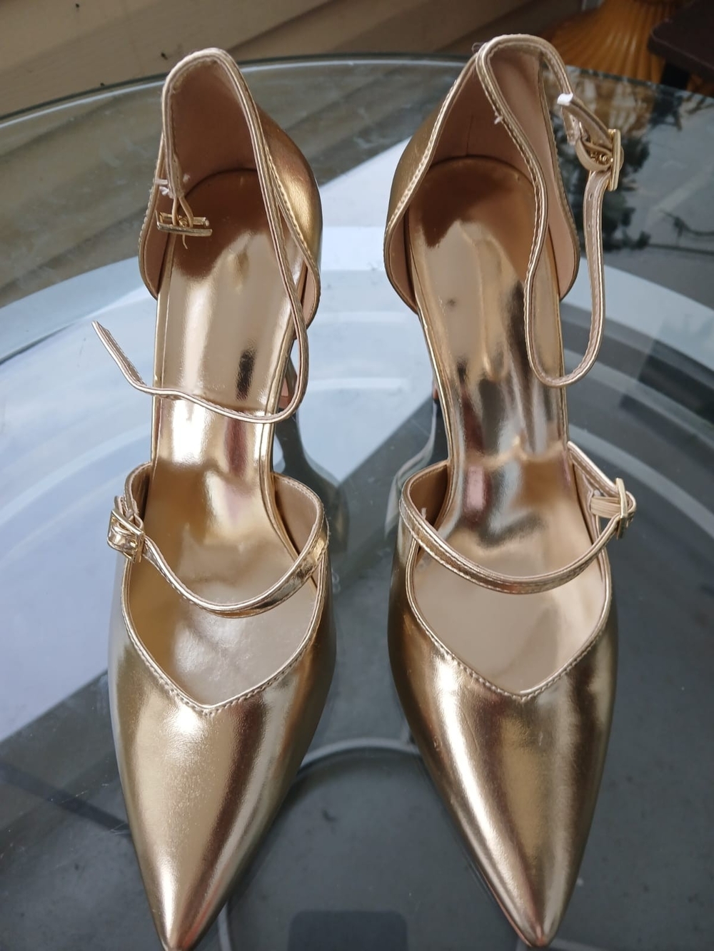 & Other Stories Metallic Gold Pointed-Toe Strappy Heels